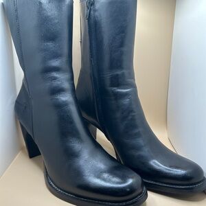 Gianni Bini Women’s Black Leather Anna Boots 8 Medium  mid calf boots